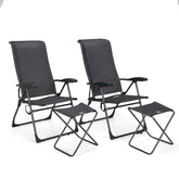 4 Pieces Patio Adjustable Back Folding Dining Chair Ottoman Set