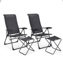 4 Pieces Patio Adjustable Back Folding Dining Chair Ottoman Set