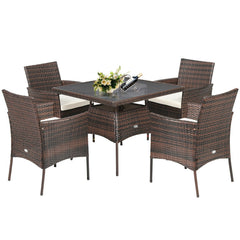5 Pieces Wicker Patio Dining Set with 4 Armrest Chairs