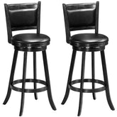 2 Pieces 29 Inch Wooden Swivel Height Bar Stool with PVC Cushioned Seat