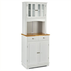 Kitchen Pantry Cabinet with Wood Top and Hutch