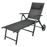 Patio Lounge Chair with Wheels Neck Pillow Aluminum Frame Adjustable
