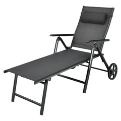 Patio Lounge Chair with Wheels Neck Pillow Aluminum Frame Adjustable