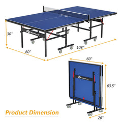 9 x 5 Feet Foldable Table Tennis Table with Quick Clamp Net and Post Set