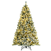 6/7/8 Feet Pre-lit Snow Flocked Christmas Tree with Metal Stand