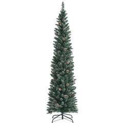 Snowy Artificial Pencil Christmas Tree with Pine Cones