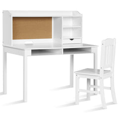 Kids Desk and Chair Set Study Writing Desk with Hutch and Bookshelves