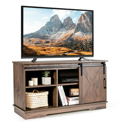 Sliding Barn Door TV Stand with Adjustable Shelf and Cable Holes for 50 Inch TV