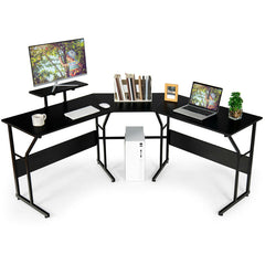 88.5 Inch L Shaped Reversible Computer Desk Table with Monitor Stand