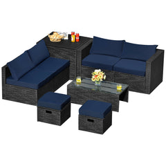 8 Pieces Patio Furniture Set with Storage Box and Waterproof Cover
