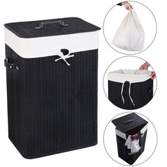 19 Gal Rectangle Laundry Basket Bamboo Clothes Hamper with Handles and Lid
