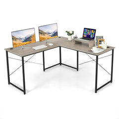 95 Inch 2-Person L-Shaped Long Reversible Computer Desk with Monitor Stand