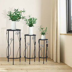 3 Pieces Metal Plant Stand Set with Crystal Floral Accents Round