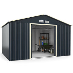 11 x 8 Feet Metal Storage Shed for Garden and Tools with 2 Lockable Sliding Doors