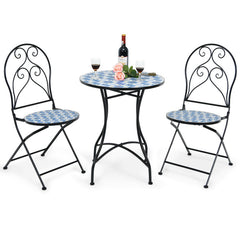 3 Pieces Patio Bistro Furniture Set with Mosaic Design