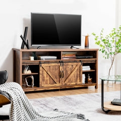 59 Inch Sliding Barn Door TV Stand with Adjustable Shelves for TVs up to 65 Inch