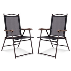 Set of 2 Patio Folding Sling Back Camping Deck Chairs