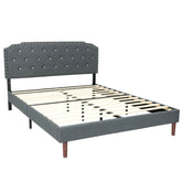 Full/Queen Size Upholstered Bed Frame with Adjustable Diamond Button Headboard