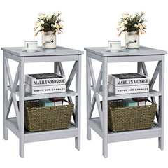 3-Tier X-Design Nightstands with Storage Shelves for Living Room Bedroom