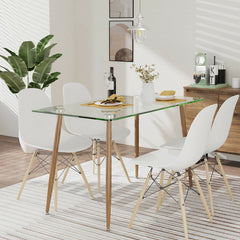 Glass Rectangular Dining Table with Metal Legs