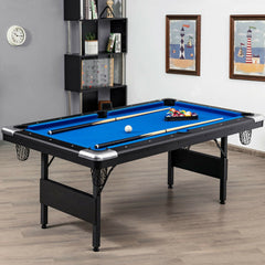 6 Feet Foldable Billiard Pool Table with Complete Set of Balls In Blue