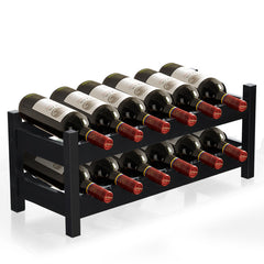 Bamboo 12 Bottles Wine Rack 2-Tier Wine Storage Shelf