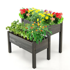 2 Tier Wooden Raised Garden Bed with Legs Drain Holes