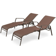 2 Pieces Patio Folding Chaise Lounge Chair Set with Adjustable Back