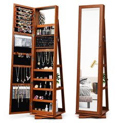 360° Rotatable 2-in-1 Lockable Jewelry Cabinet with Full-Length Mirror
