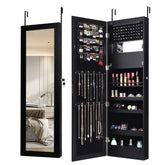 Lockable Wall Door Mounted Mirror Jewelry Cabinet with LED Lights