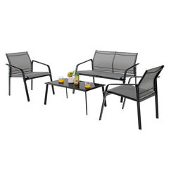 4 Pieces Patio Furniture Set with Armrest Loveseat Sofas and Glass Table Deck