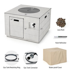 34 Inch Square Concrete Propane Fire Pit Table with Lava Rocks and Cover 50,000 BTU