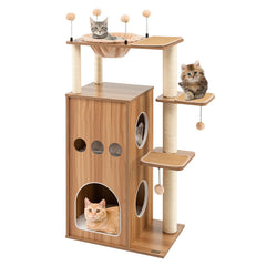 52 Inch Modern Multi-level Cat Play Center with Deluxe Hammock
