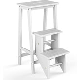 3-in-1 Rubber Wood 3 Tier Folding Step Stool Ladder Storage Shelf