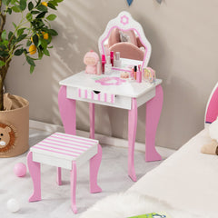 2-in-1 Toddler Vanity Set with Detachable Top and Cute Flower Patterns