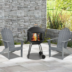 28 Inch Portable Fire Pit on Wheels with Log Grate