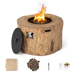 40 Inch Round Propane Gas Fire Pit Table Wood-Like Surface with Laval Rock