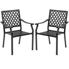 Set of 2 Patio Dining Chairs with Curved Armrests and Reinforced Steel Frame
