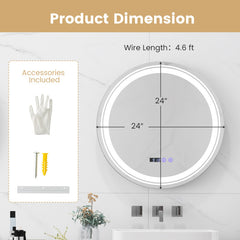 Anti-Fog Round Led Bathroom Mirror with 3 Color LED Lights