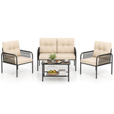 4 Pieces Patio Furniture Set PE Rattan Sofa Chairs with Loveseat
