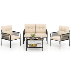 4 Pieces Patio Furniture Set PE Rattan Sofa Chairs with Loveseat