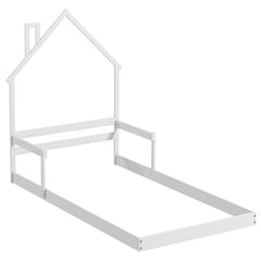 Twin Size Floor Bed with Chimney and Headboard and Handrail