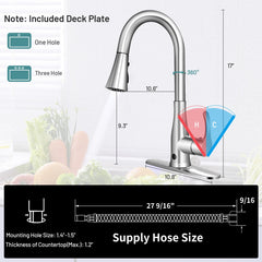 Touchless Kitchen Faucet with 360° Swivel Single Handle Sensor and 3 Mode Sprayer