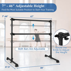 4 Feet Double Ballet Barre Bar with Adjustable Height