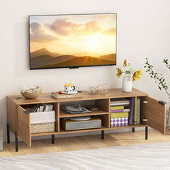 2-Door TV Stand with Charging Station and Open Shelves for TVs up to 65 Inches