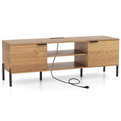 2-Door TV Stand with Charging Station and Open Shelves for TVs up to 65 Inches