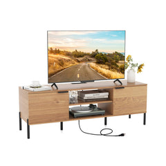 2-Door TV Stand with Charging Station and Open Shelves for TVs up to 65 Inches