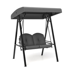 2-Person Outdoor Porch Swing with A-Shaped Metal Stand and Adjustable Canopy