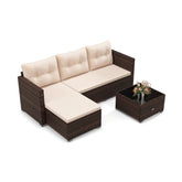 2-Piece Outdoor Wicker Furniture Set with Tempered Glass Coffee Table and Soft Cushions