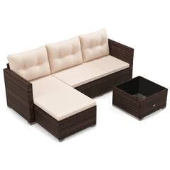 2-Piece Outdoor Wicker Furniture Set with Tempered Glass Coffee Table and Soft Cushions